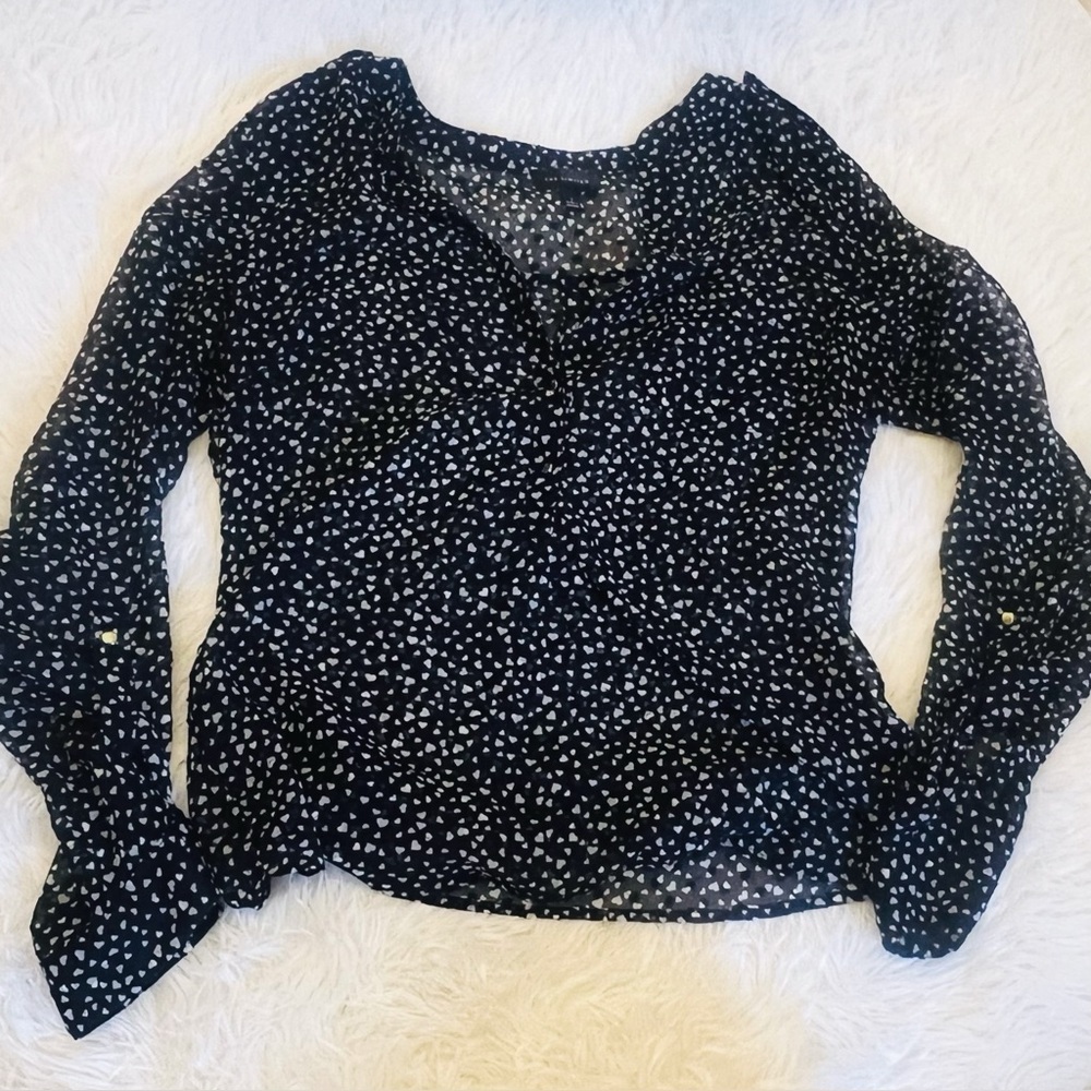THE LIMITED Heart Print Sheer Blouse